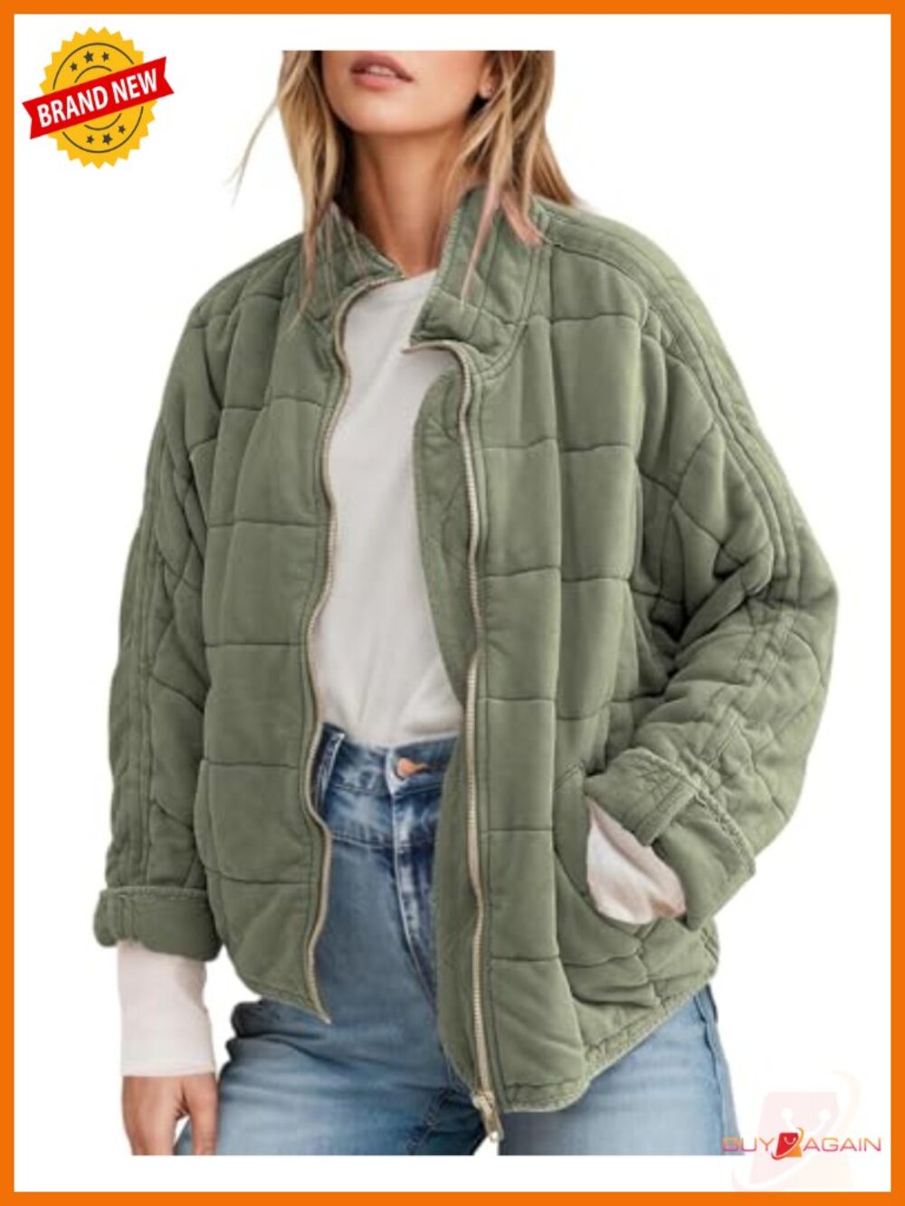 Full Zip Quilted Suede Jacket Long Sleeve Winter Coat